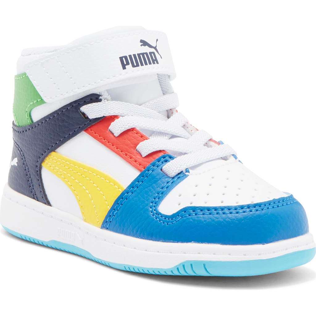 Puma Kids' Rebound Layup Sl Sneaker In White-yellow- Royal