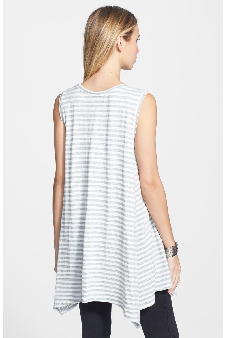 Chloe K Stripe Shark Bite Tunic Tank, Alternate, color, CHARCOAL/ WHITE