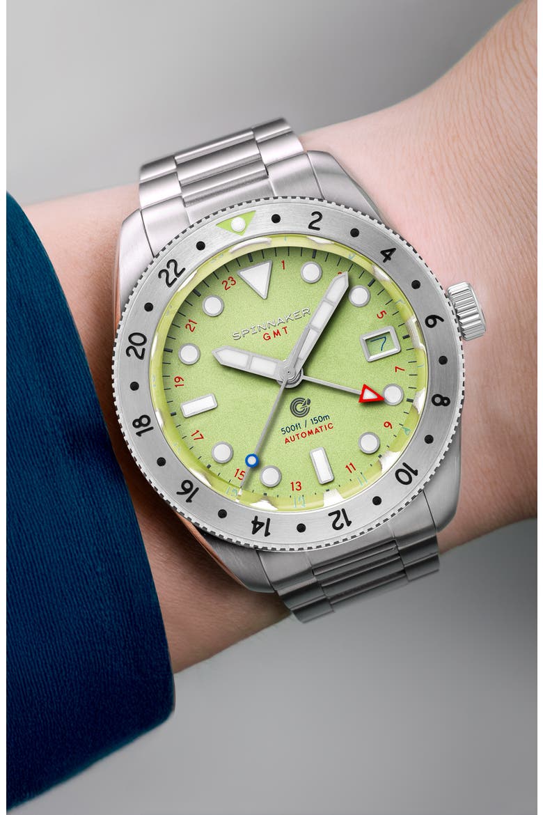 Croft GMT Automatic Bracelet & Rubber Strap Watch, 39mm, Alternate, color, GREEN