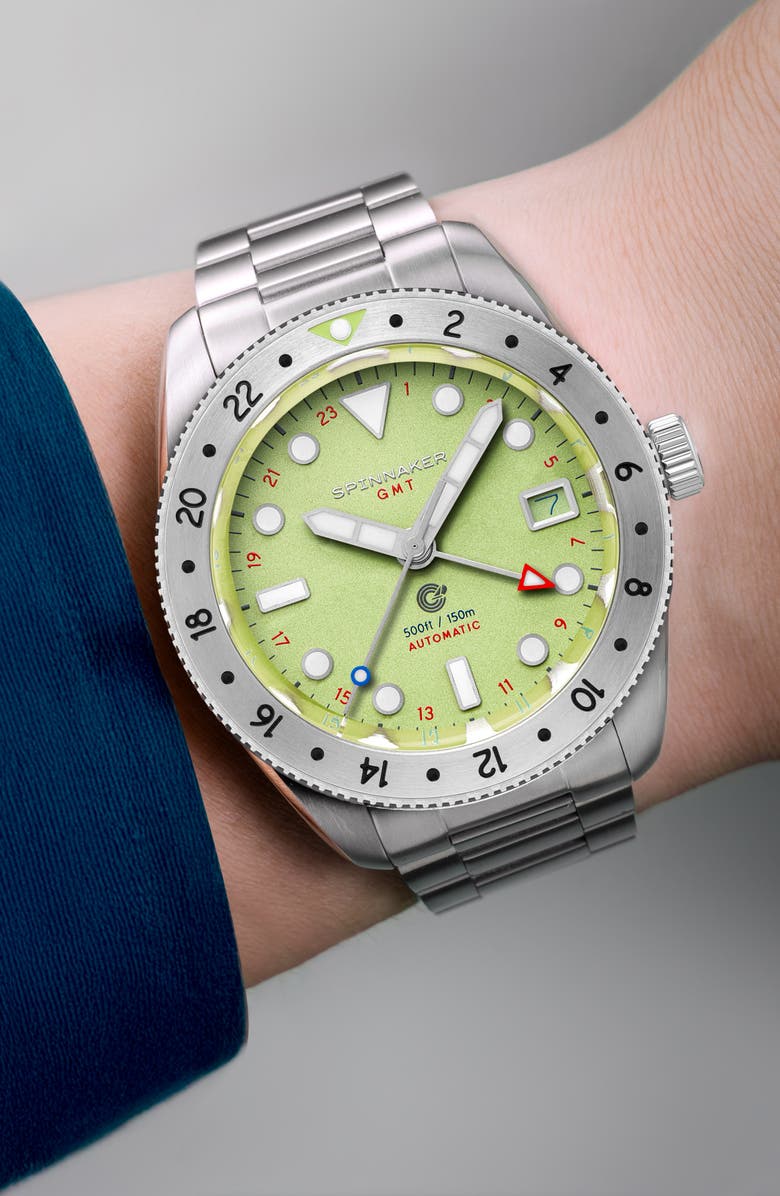 SPINNAKER Croft GMT Automatic Bracelet & Rubber Strap Watch, 39mm, Alternate, color, Green