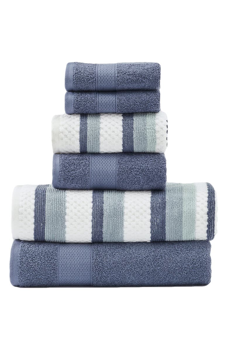 Modern Threads 6-Piece Mixed Stripe & Solid Cotton Towel Set, Main, color, Rosewood