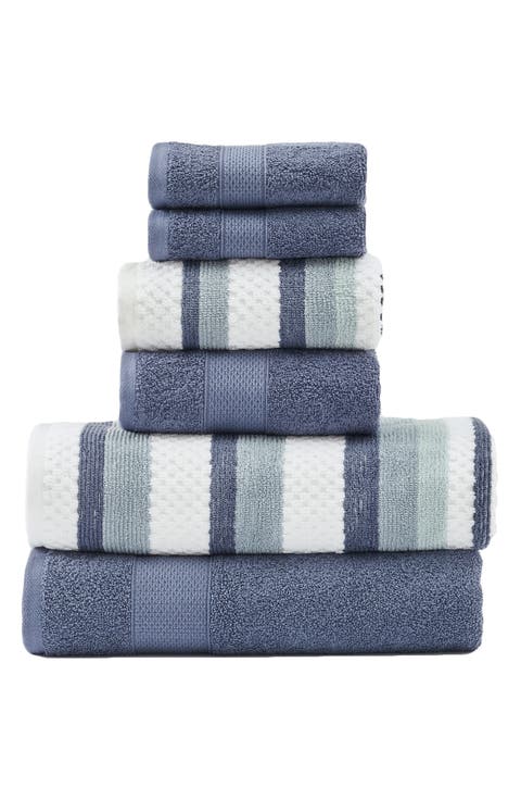 6-Piece Mixed Stripe & Solid Cotton Towel Set