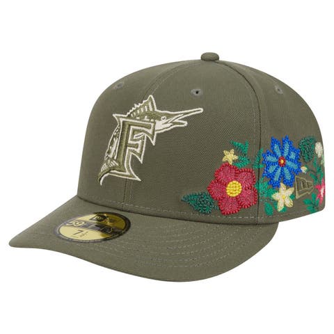 Men's New Era Olive Florida Marlins Cooperstown Collection Tonal Florals 59FIFTY Fitted Hat