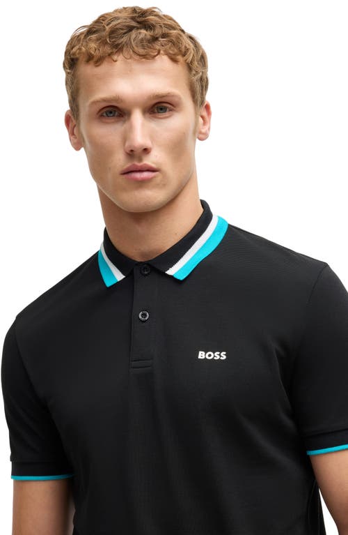 Hugo Boss Boss Paddy Tipped Cotton Polo In Black