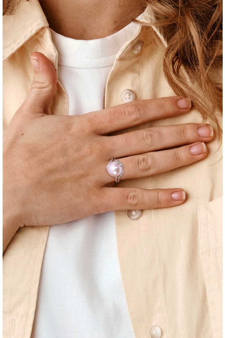 Sterling Silver 12–12.5mm Pink Cultured Freshwater Pearl & Diamond Ring - 0.05ct., Alternate, color, PINK