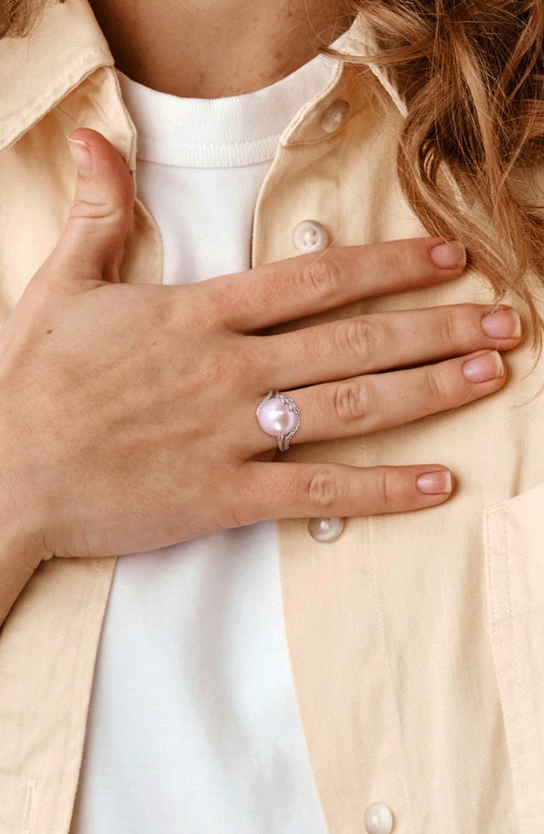 DELMAR Sterling Silver 12–12.5mm Pink Cultured Freshwater Pearl & Diamond Ring - 0.05ct., Alternate, color, Pink