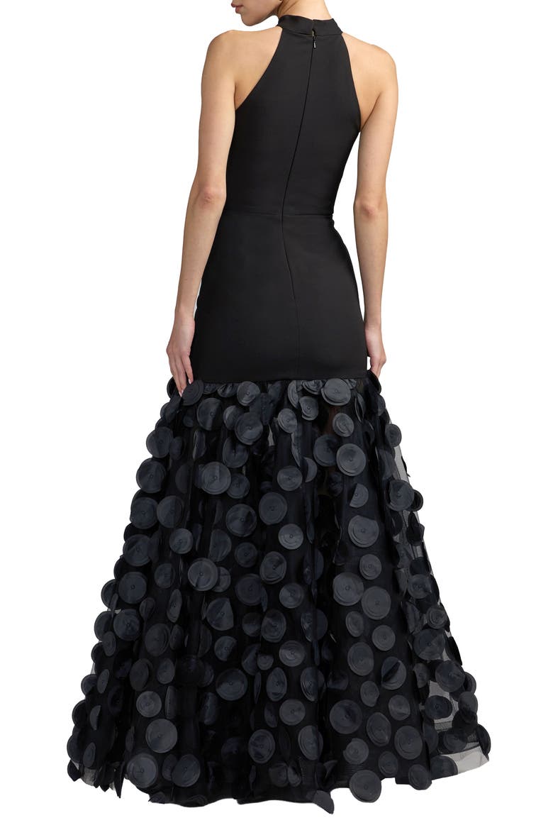 Women's Halter Neck Rosette Ball Gown, Alternate, color, Black