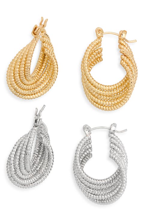 2-Pack Textured Multi Row Hoop Earrings