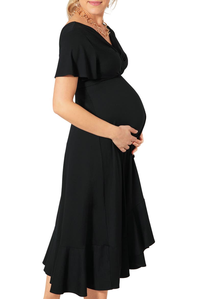 Waterfall Midi Maternity Dress, Alternate, color, BLACK