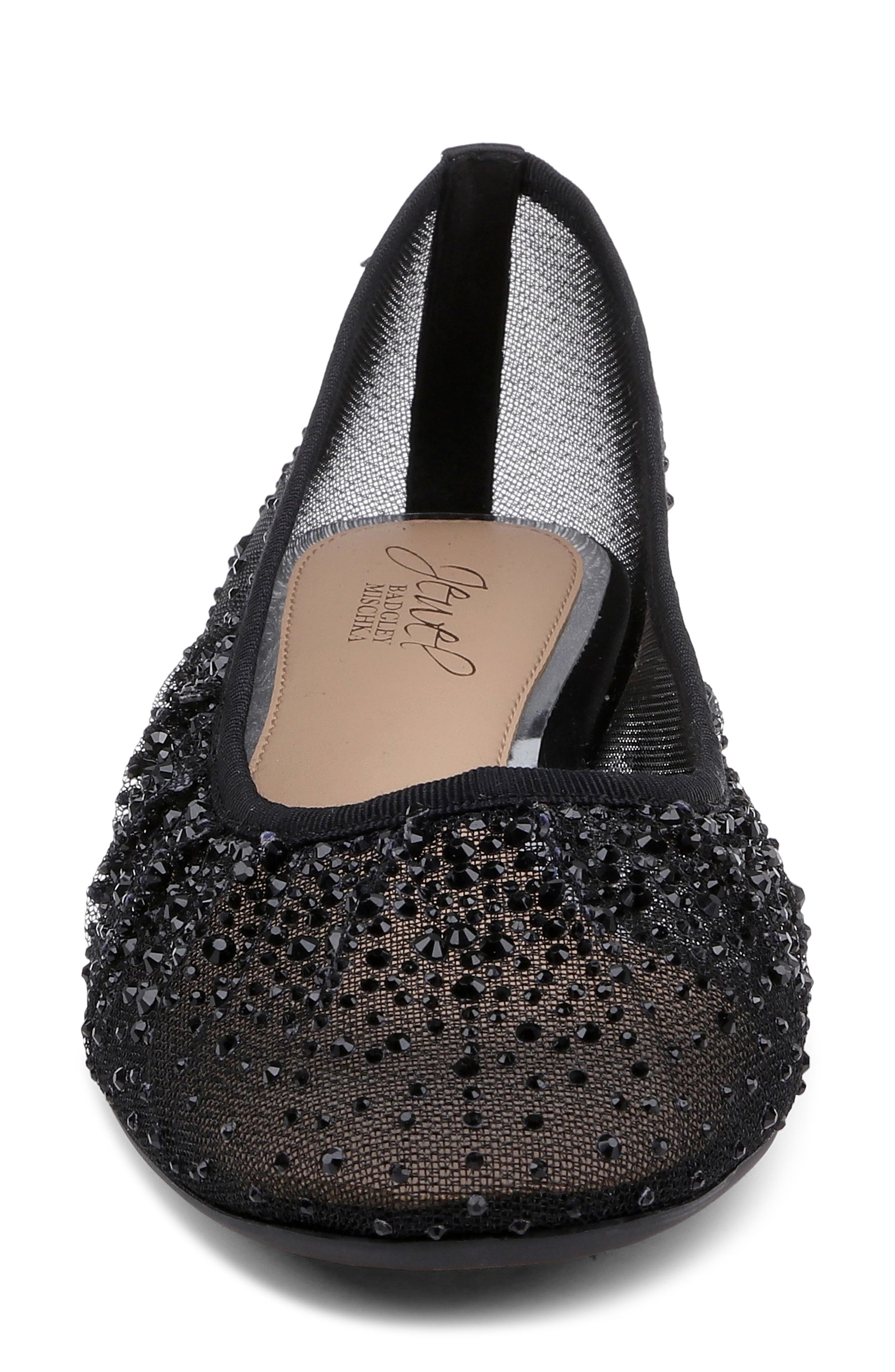 Jewel Badgley Mischka Nuala Embellished Flat, Alternate, color, Black