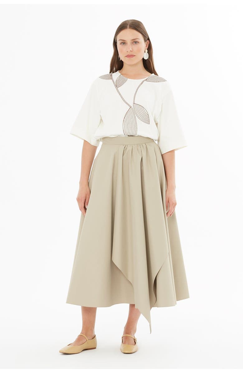 Gizia Asymmetric Skirt with Gathered Detail, Main, color, Beige