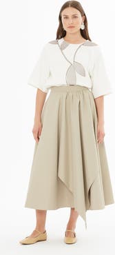 Gizia Asymmetric Gathered High-Waist Midi Skirt