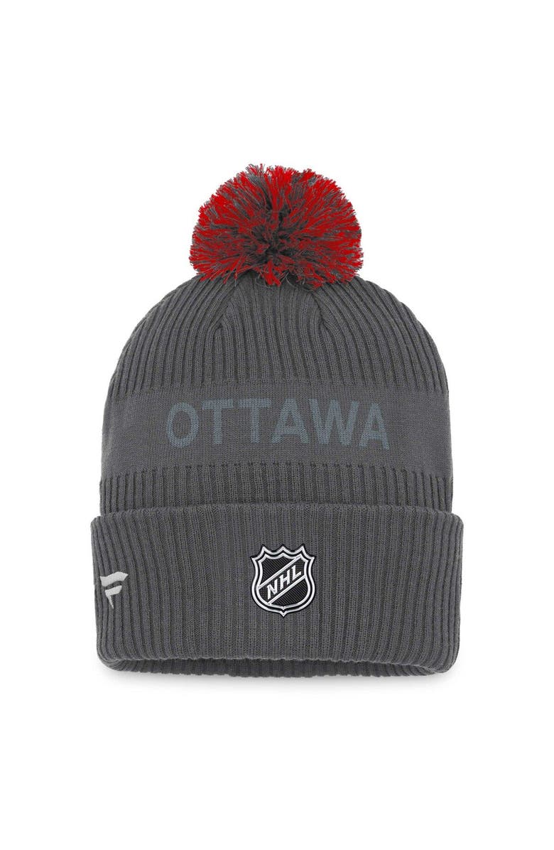 FANATICS Men's Fanatics Branded Charcoal Ottawa Senators Authentic Pro Home Ice Cuffed Knit Hat with Pom, Alternate, color, Charcoal