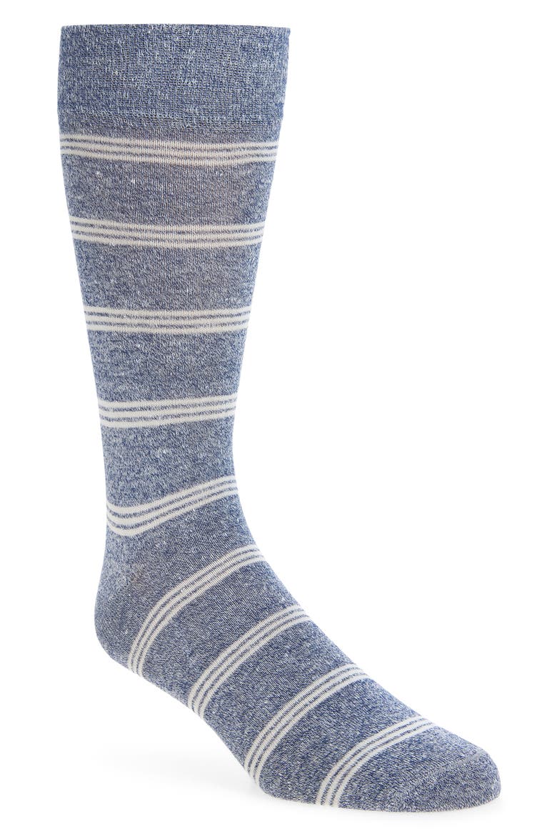 Stripe Linen & Cotton Blend Dress Socks, Main, color, NAVY