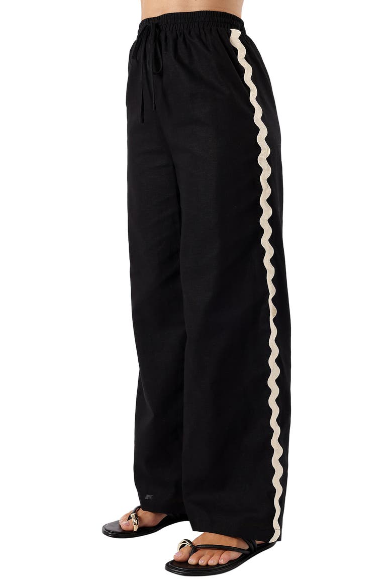 Mollymook Rickrack Trim Cotton Wide Leg Pants, Alternate, color, BLACK CREAM