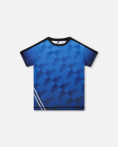 Little Boy's Printed Athletic Top Blue And Black