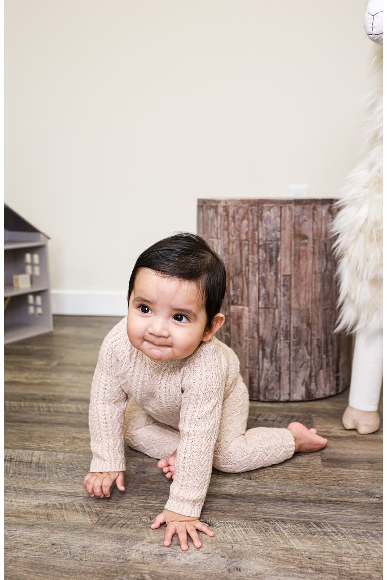 Marled Cable Knit Long Sleeve Top & Pants Set, Alternate, color, SAND