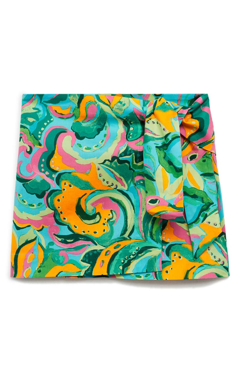 MANGO Print Tie Faux Wrap Miniskirt, Alternate, color, 