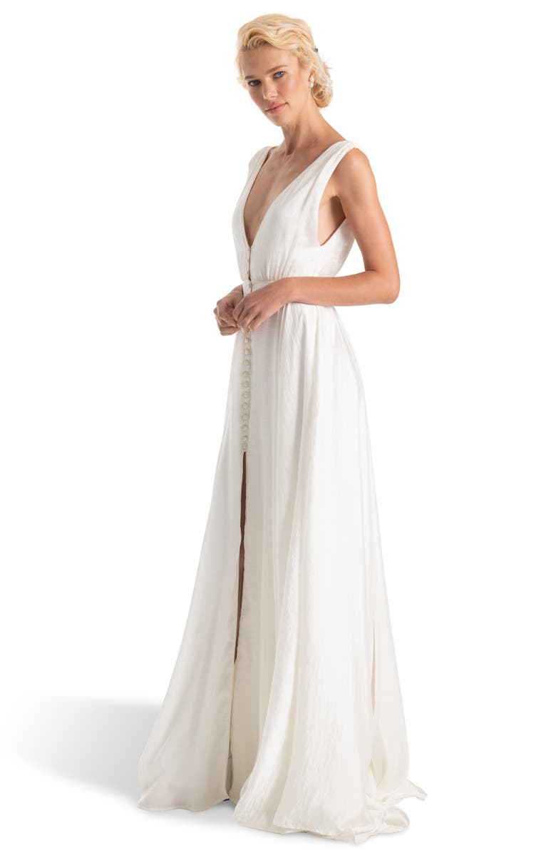 Joanna August Joplin Slit Front Button-Up V-Neck Wedding Dress, Alternate, color, 
