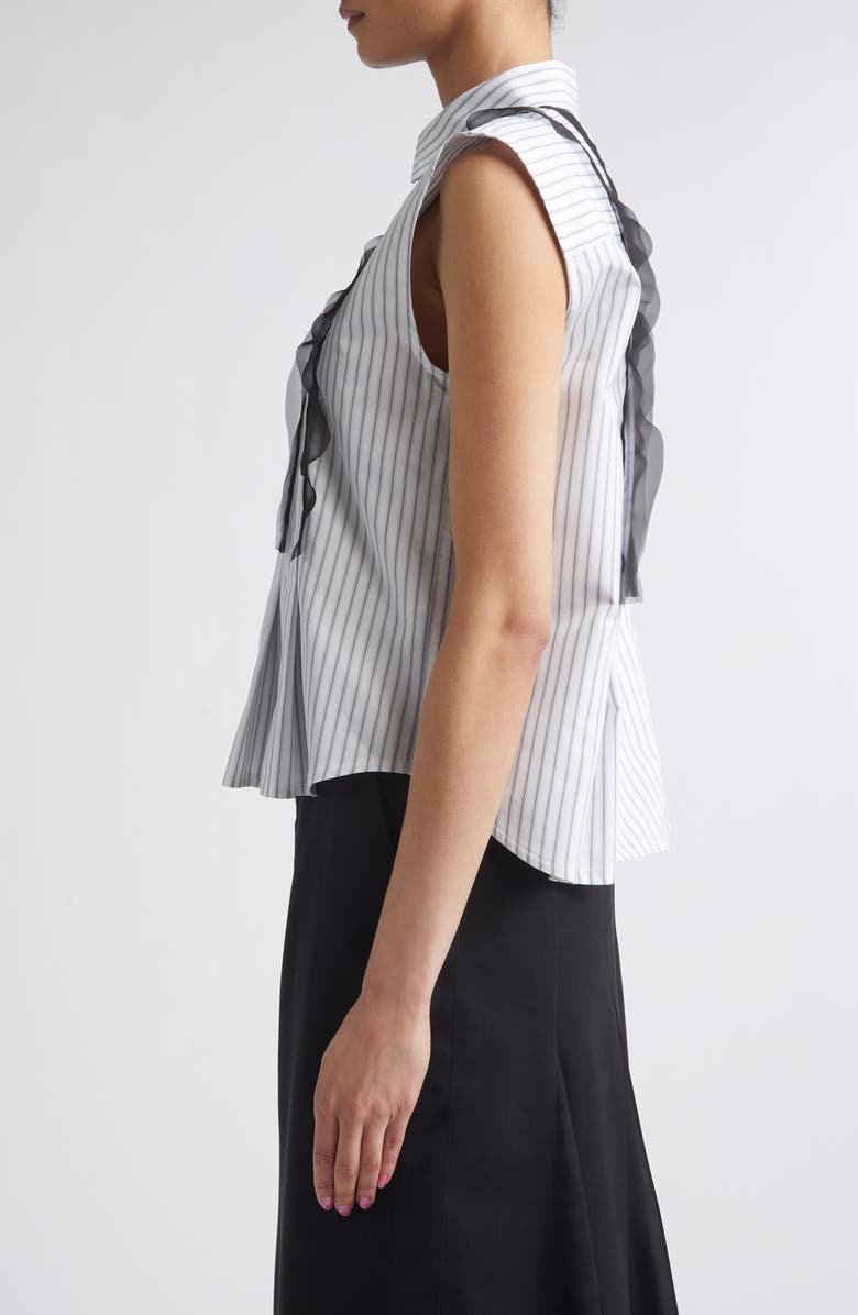 Sacai Stripe Poplin & Chiffon Button-Up Shirt, Alternate, color, Off White Stripe