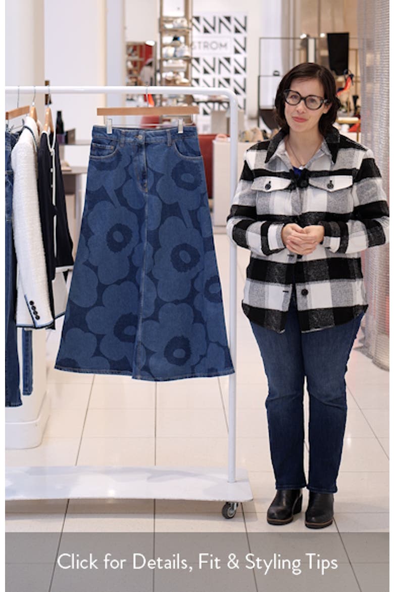 Marimekko Maridenim Suoritus Unikko Floral A-Line Denim Midi Skirt