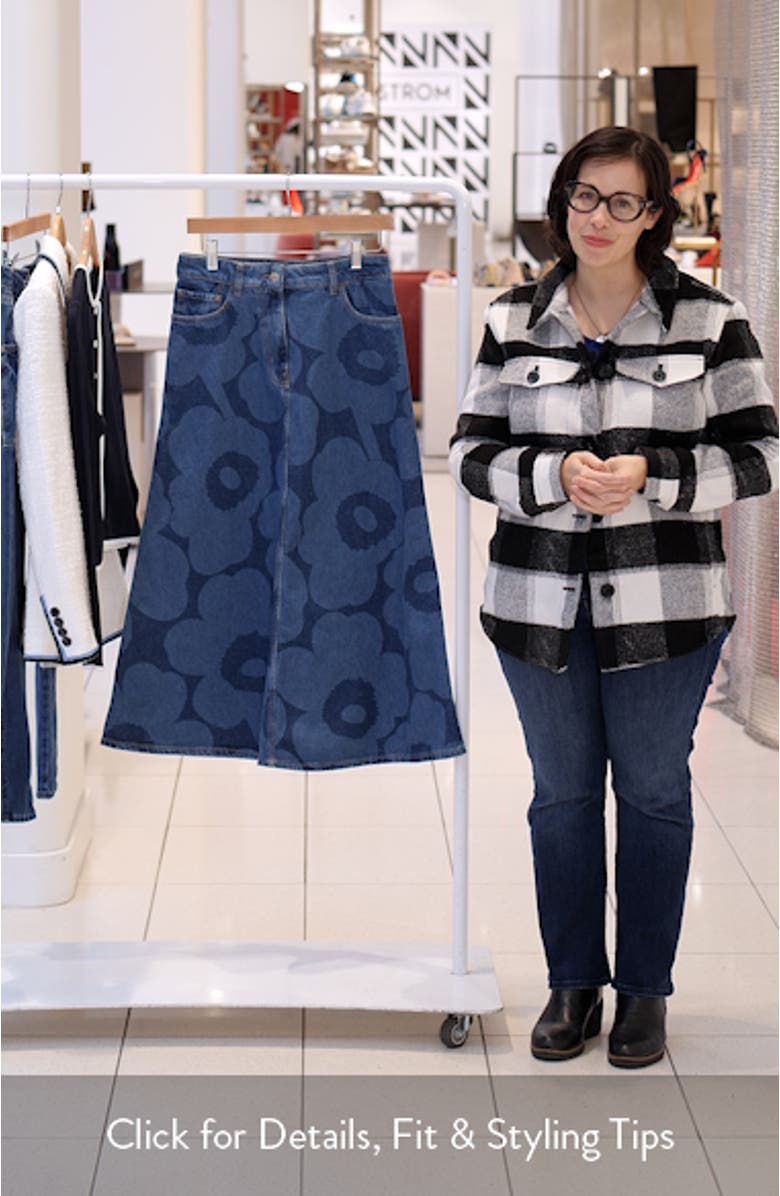 Maridenim Suoritus Unikko Floral A-Line Denim Midi Skirt, sales video thumbnail