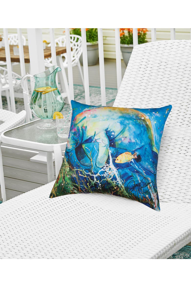 Manatee Barrier Reef Coastal Indoor/Outdoor Throw Pillow, 18" x 18", Alternate, color, Blue