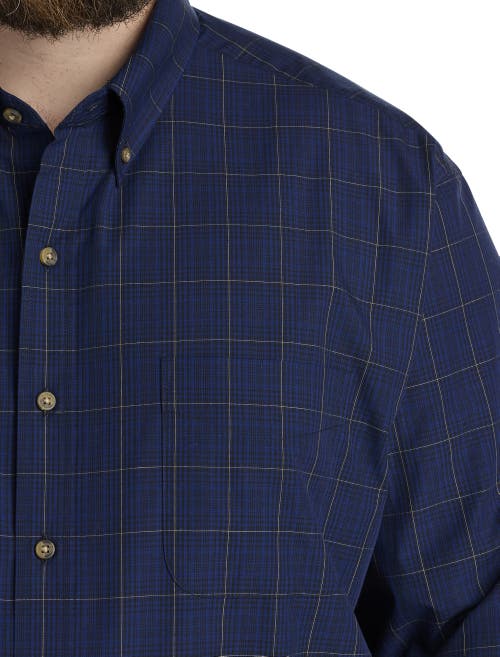 Harbor Bay By Dxl Big & Tall Easy-care Medium Plaid Sport Shirt In Black Multi