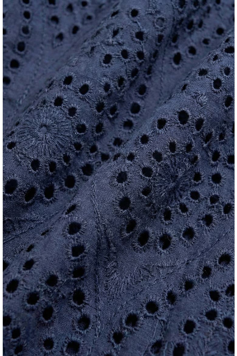 Puff Sleeve Eyelet Smocked Midi Dress, Alternate, color, Navy Blue