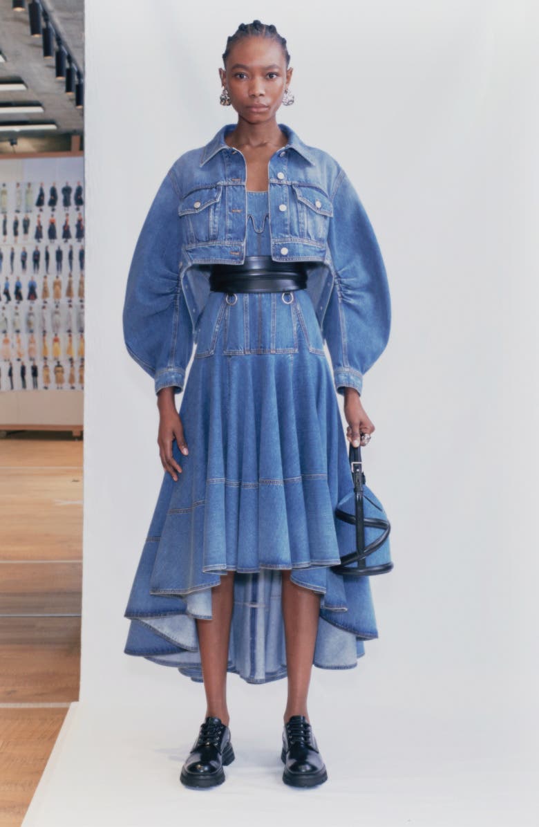 McQueen Alexander McQueen Full Sleeve Crop Denim Jacket, Alternate, color, 