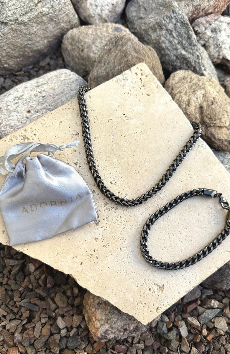 Adornia Men's Wheat Chain Necklace & Bracelet Set, Alternate, color, Silver