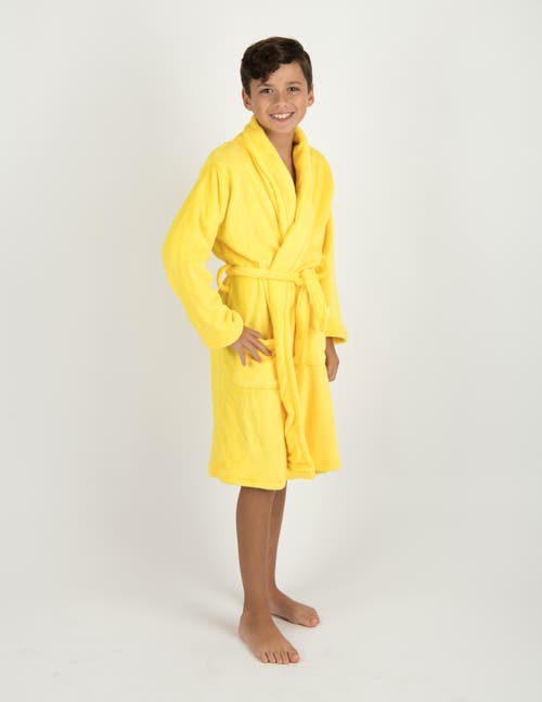 Leveret Kids Fleece Robe, Shawl Collar, Solid Colors In Yellow