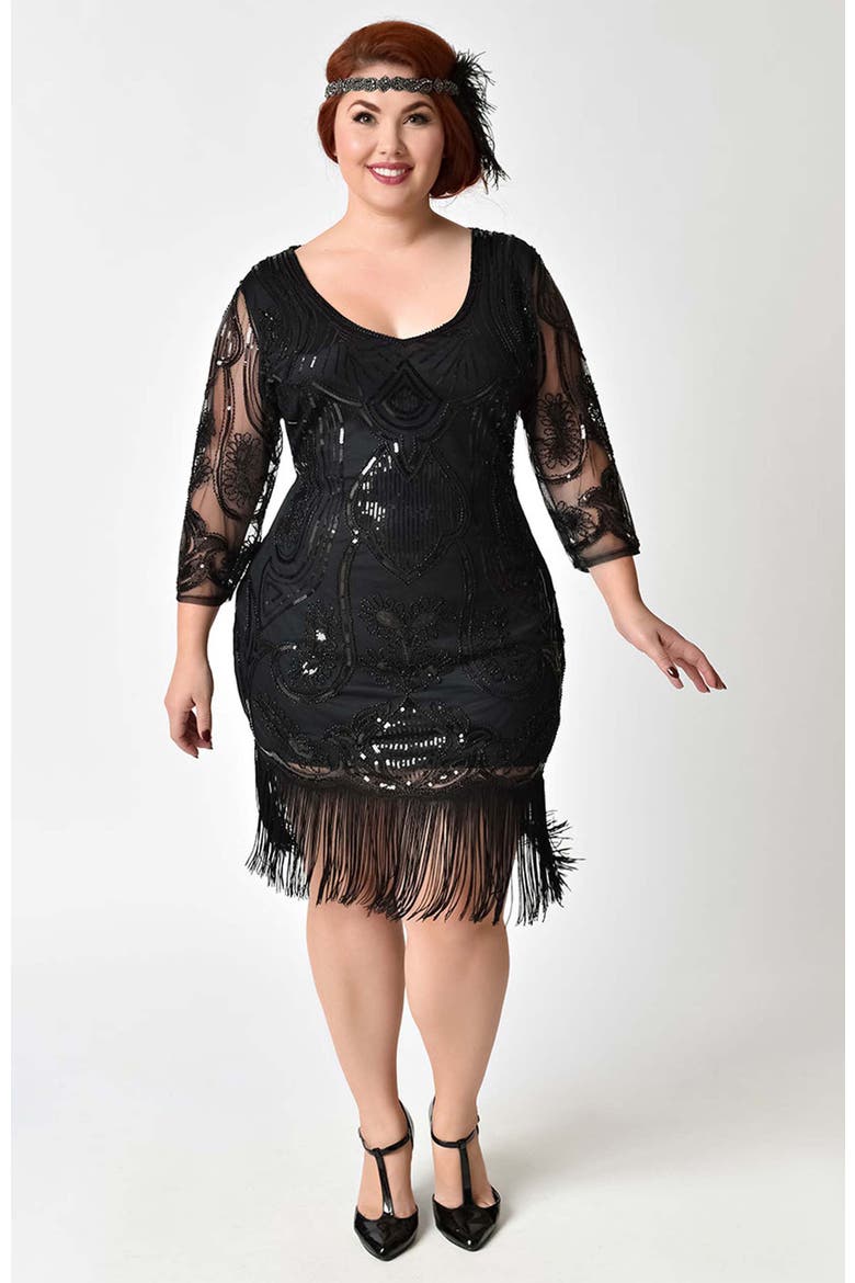 Plus Size 1920s Margaux Flapper Dress, Main, color, Black