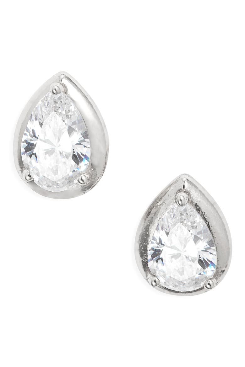 Cubic Zirconia Teardrop Earrings, Main, color, PLATINUM PLATED