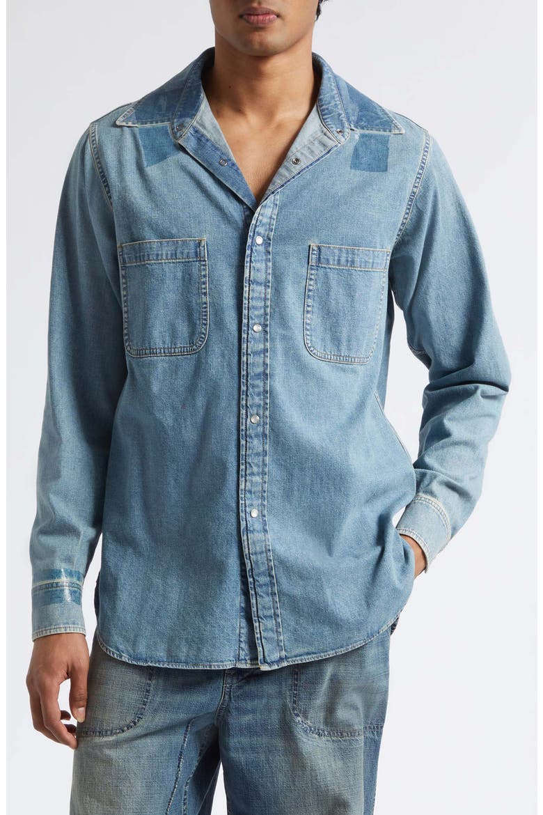 Oversize Taped Denim Shirt, Main, color, ICE BLUE