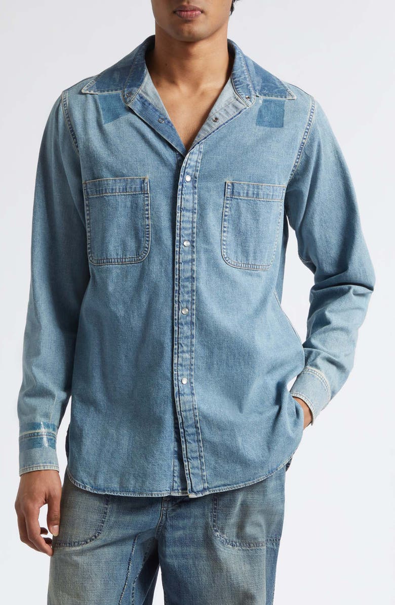 Maison Margiela Oversize Taped Denim Shirt, Main, color, Ice Blue