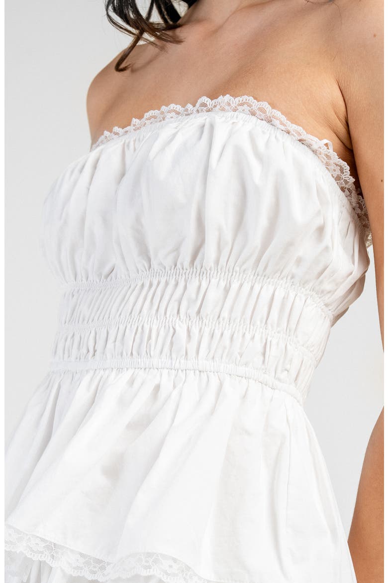 Tiered Cotton Poplin Strapless Minidress, Alternate, color, IVORY