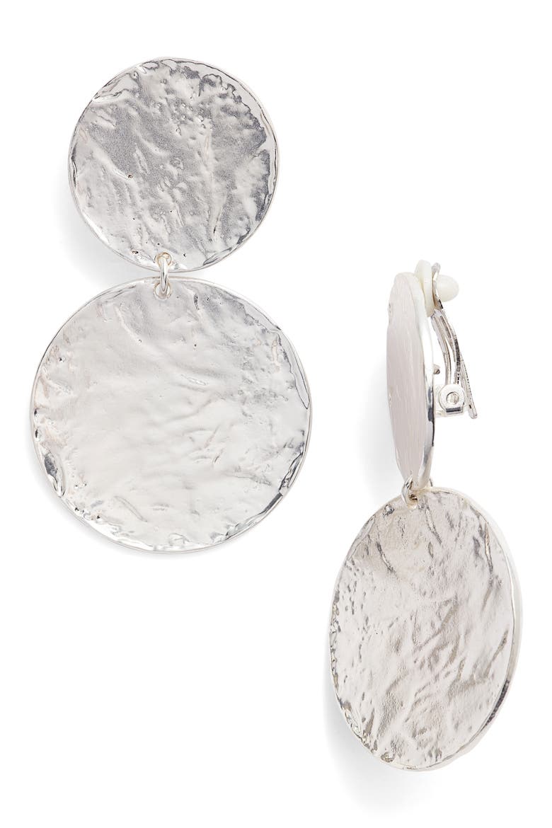 Aimee Large Disc Clip Earrings, Main, color, SILVER