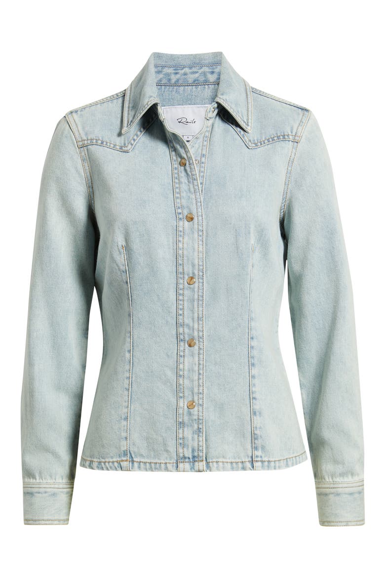 Taina Denim Snap-Up Western Shirt, Alternate, color, BLEACHED INDIGO