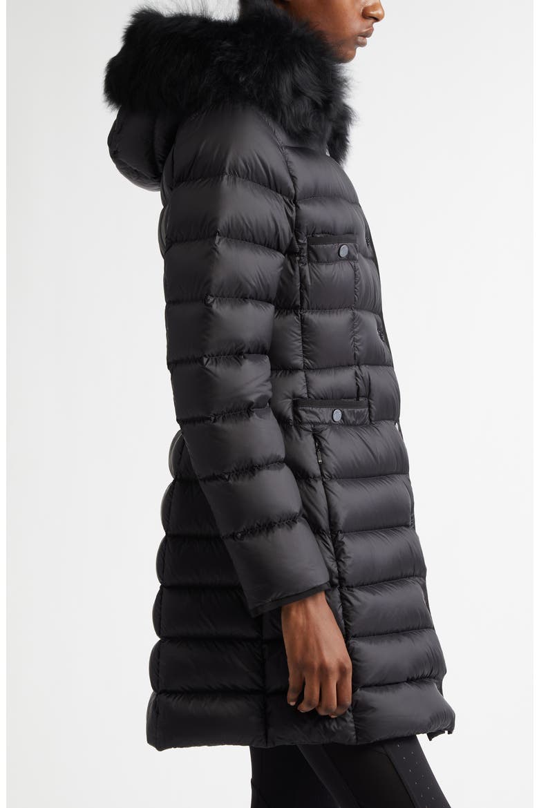 Hirmafur Hooded Down Puffer Jacket with Removable Genuine Shearling Trim, Alternate, color, BLACK/ BLACK