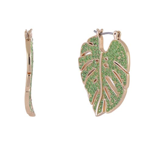 Green Stone Palm Hoop Earrings