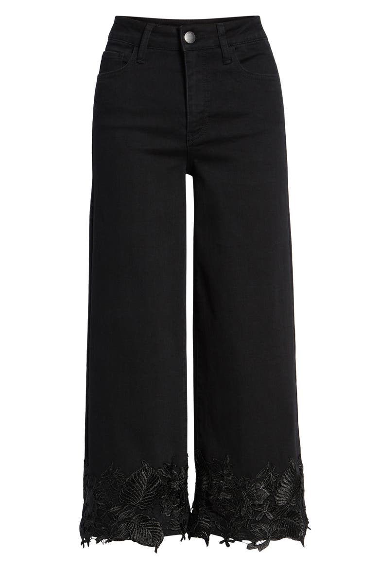 Lace Hem Wide Leg Crop Jeans, Alternate, color, BLACK