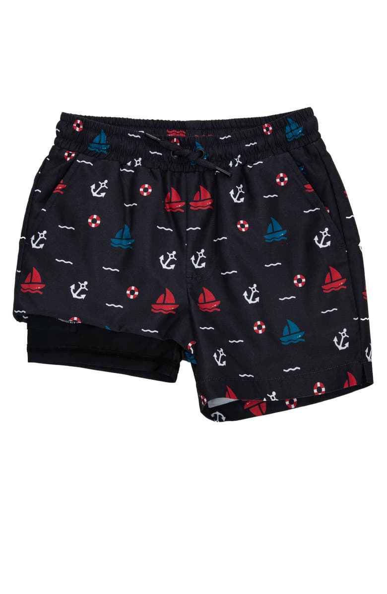 Rokka&Rolla Kids' Compression Liner Swim Trunks UPF 50+, Main, color, Black Anchor