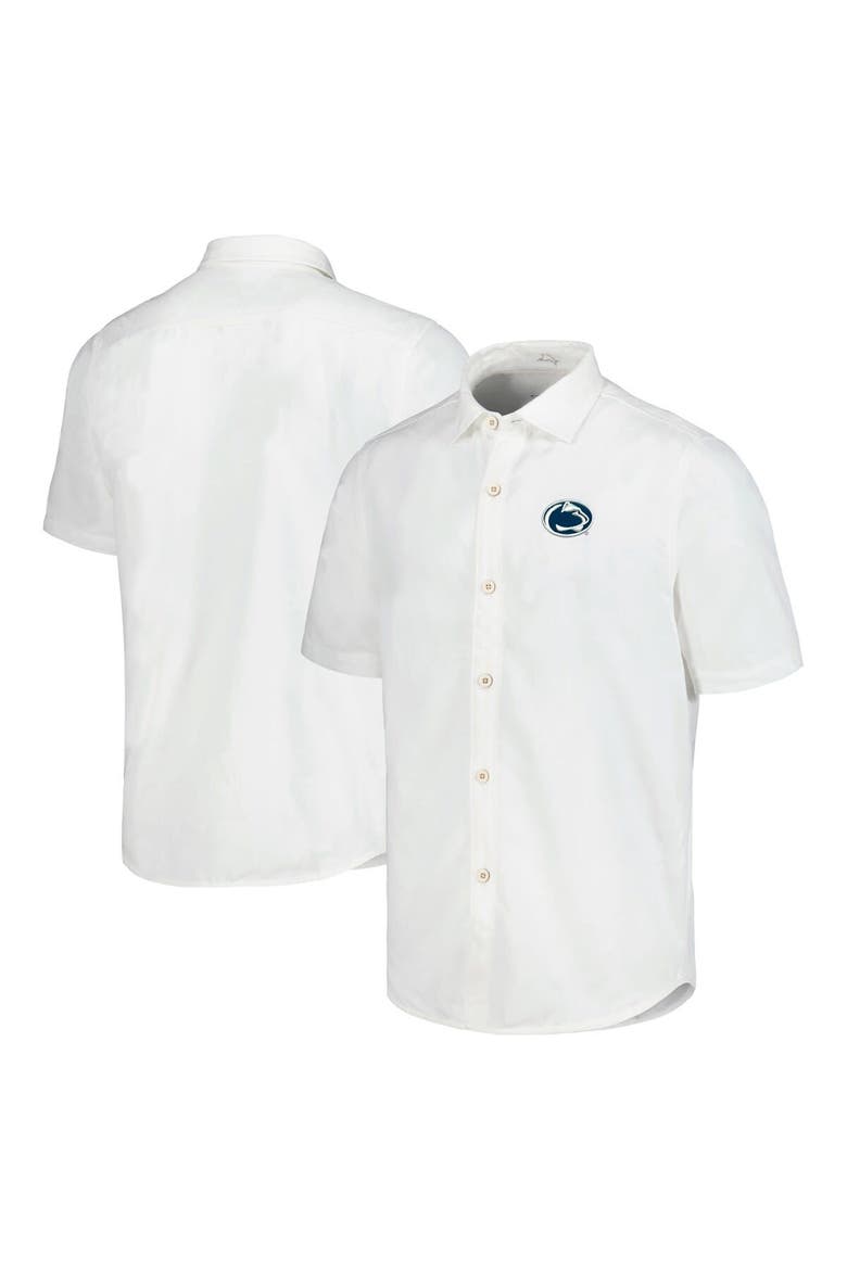 Men's Tommy Bahama White Penn State Nittany Lions Coconut Point Palm Vista IslandZone Camp Button-Up Shirt, Main, color, White