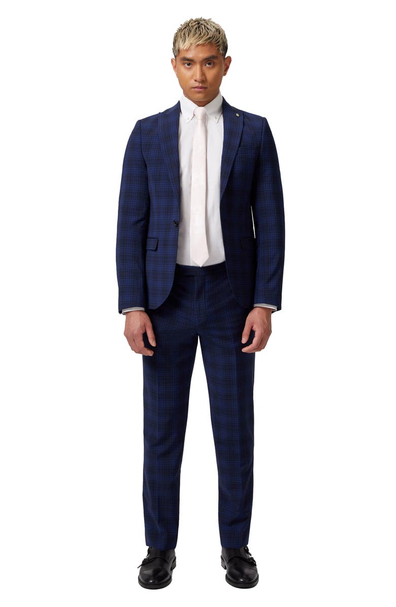 Twisted Tailor Barlow Slim Fit Navy Plaid Suit Jacket, Alternate, color, 