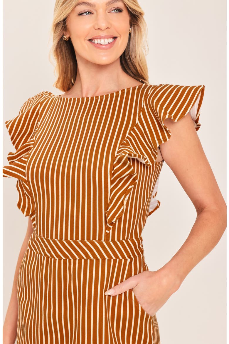 Striped Stretch Cotton Twill Romper, Alternate, color, RUST
