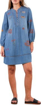Billy T La La La Embroidered Long Sleeve Denim Dress