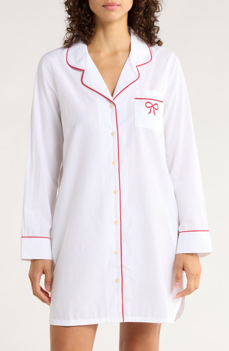 Nordstrom Classic Piped Cotton Nightshirt, Main, color, White- Red Bow