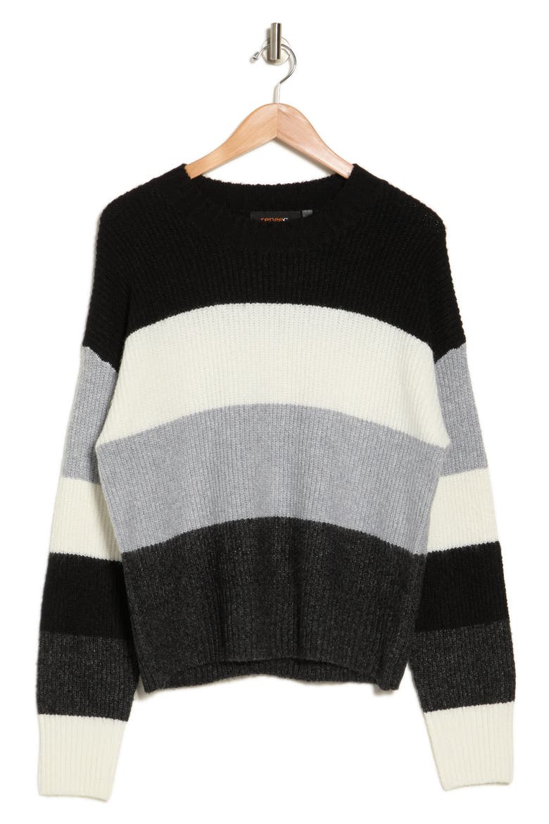 Colorblock Stripe Pullover Sweater, Alternate, color, BLACK