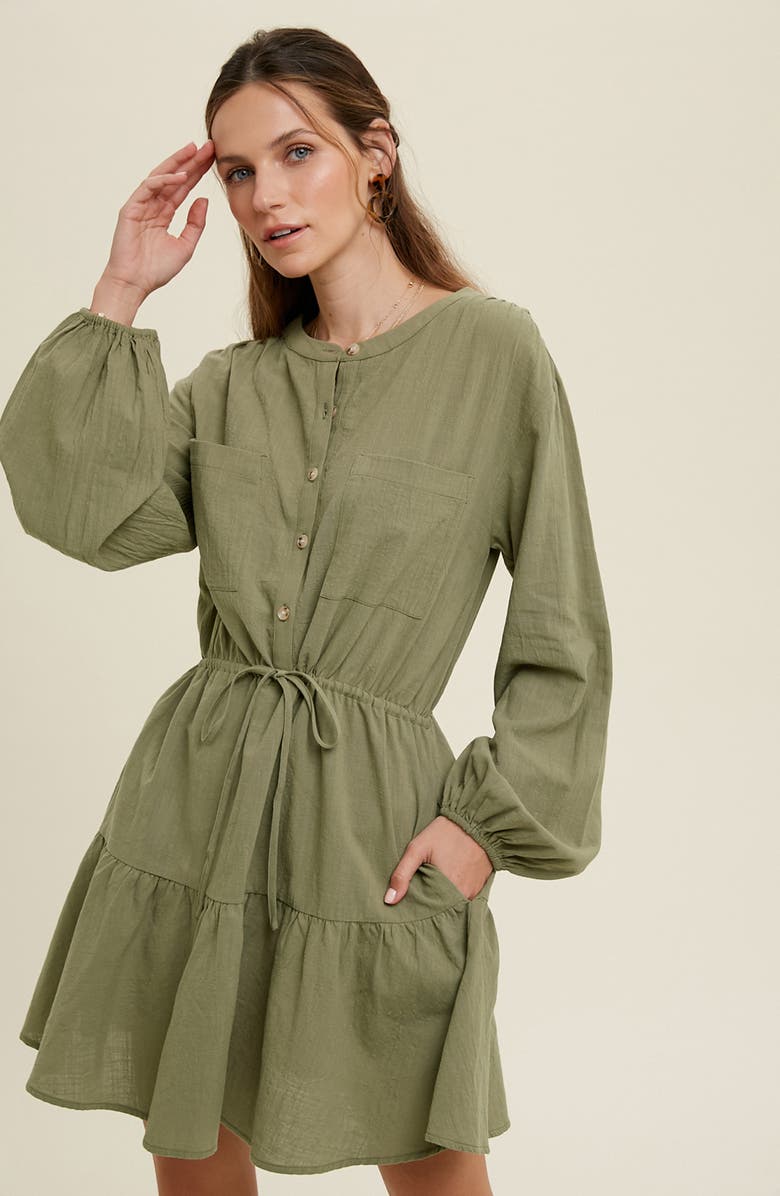 WISHLIST Long Sleeve Minidress, Alternate, color, Olive
